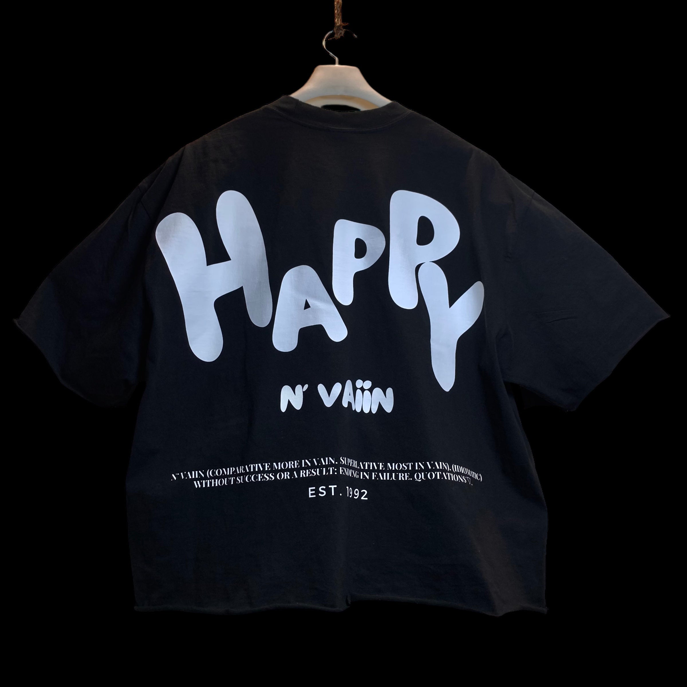 (Limited Pre-Order 6 Weeks) Happy N' VAIIN Oversized Cropped Black T-Shirt