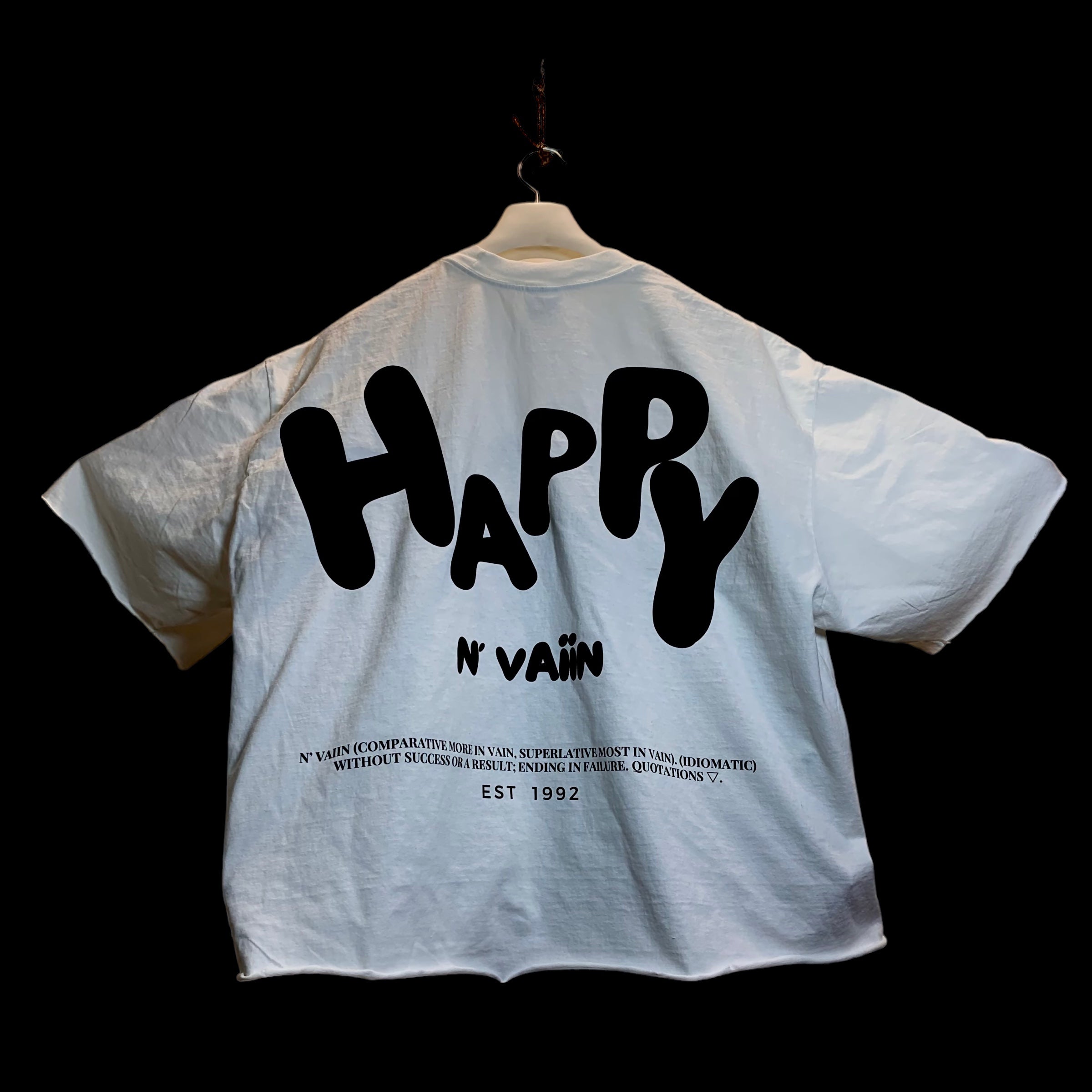 (Limited Pre-Order 6 Weeks) Happy N' VAIIN Oversized Drop Shoulder Cropped White T-Shirt